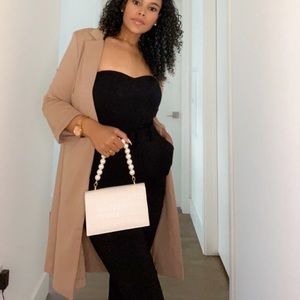 Tan Taupe Latte Buttonless Open Front Blazer Jacket with Hidden Pockets